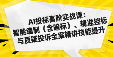 AI投标高阶实战课：智能编制（含暗标）、精准控标与质疑投诉全案精讲技能提升培训